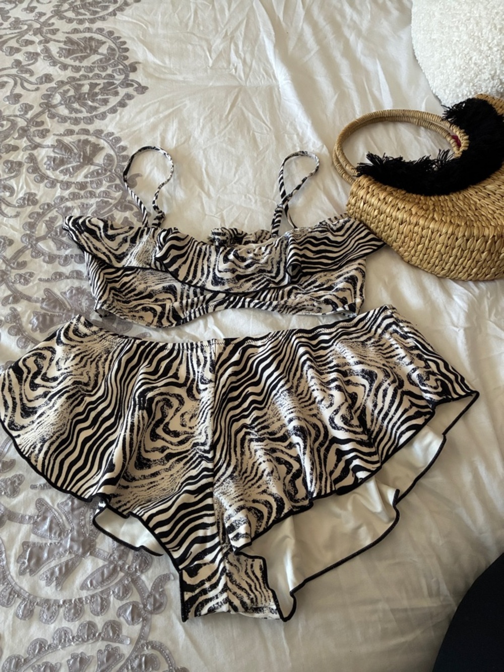Free People Black & White Zebra-Print Bikini Set